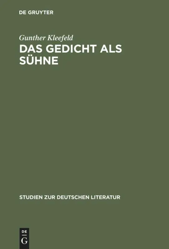 Cover: 9783484180871 | Das Gedicht als Sühne | Gunther Kleefeld | Buch | VII | Deutsch | 1985