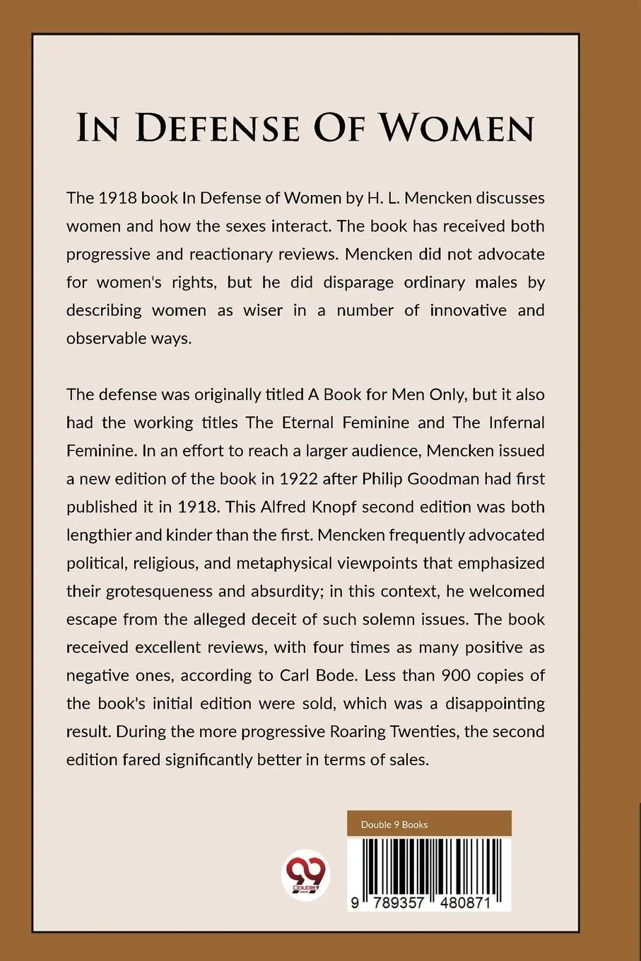 Rückseite: 9789357480871 | In Defense Of Women Rapeted Book) | H. L. Mencken | Taschenbuch | 2023