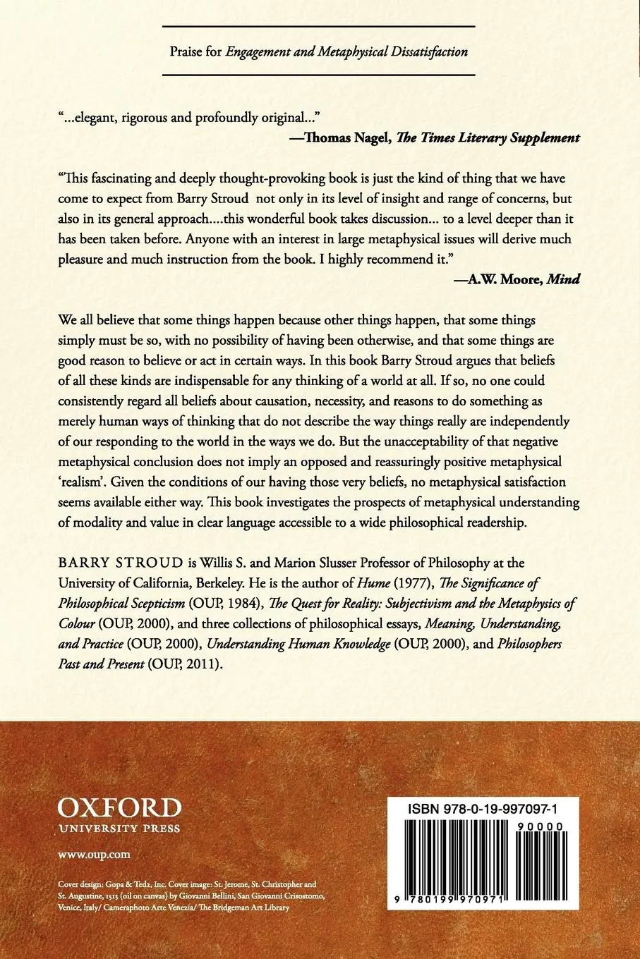 Rückseite: 9780199970971 | Engagement and Metaphysical Dissatisfaction | Modality and Value