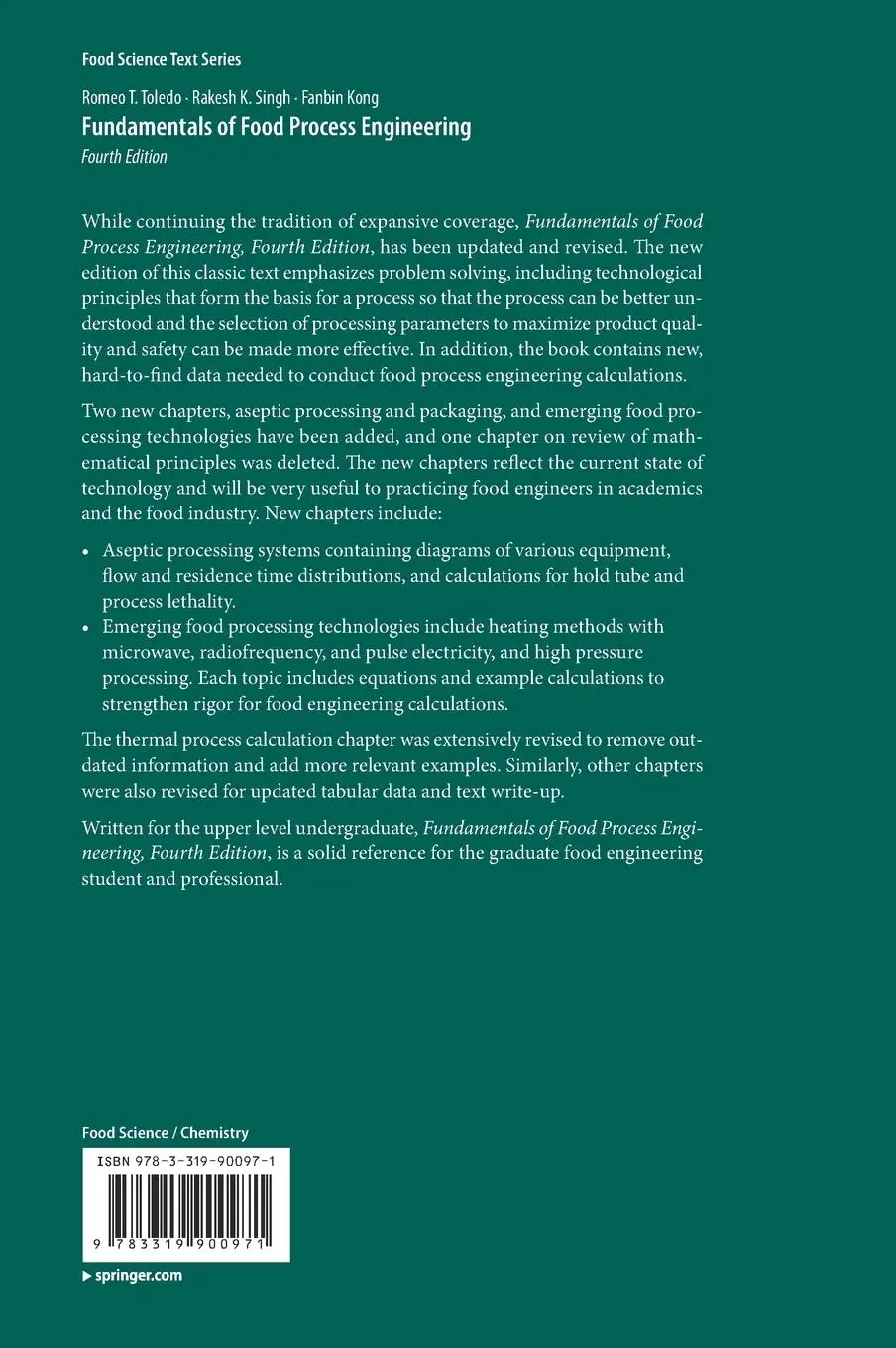 Rückseite: 9783319900971 | Fundamentals of Food Process Engineering | Romeo T. Toledo (u. a.)