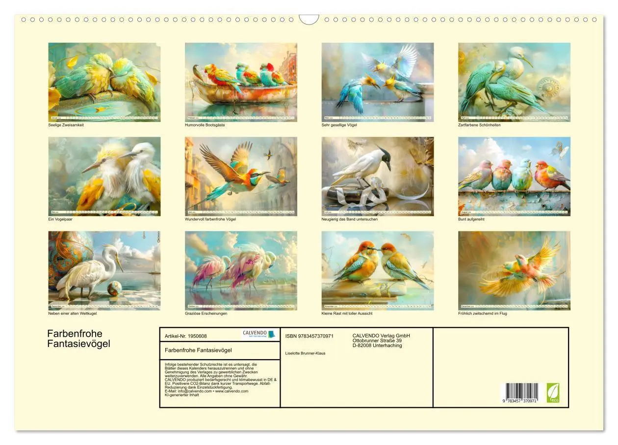 Bild: 9783457370971 | Farbenfrohe Fantasievögel (Wandkalender 2026 DIN A2 quer), CALVENDO...