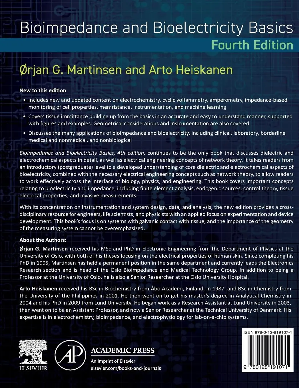 Rückseite: 9780128191071 | Bioimpedance and Bioelectricity Basics | Arto Heiskanen (u. a.) | Buch
