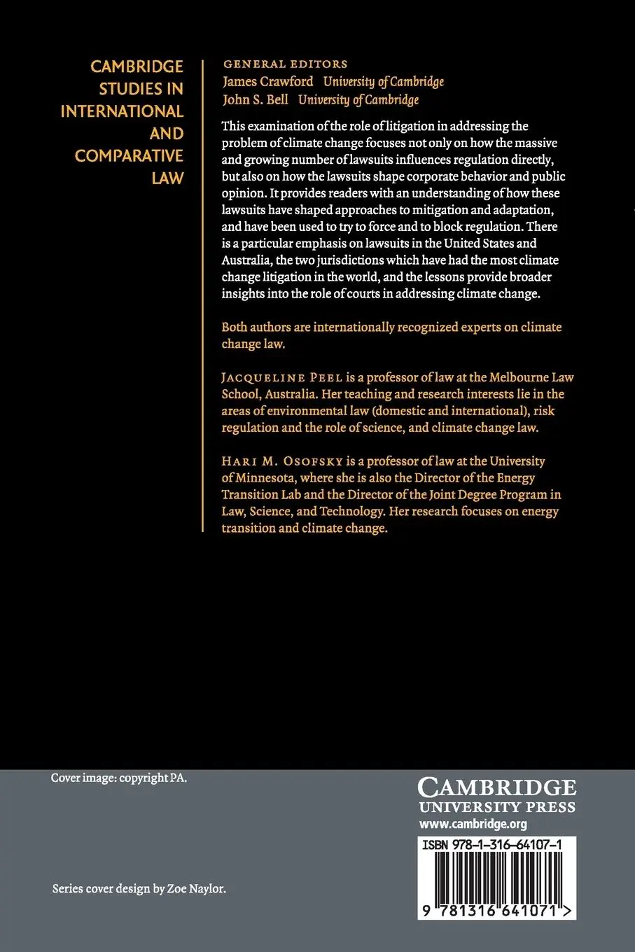 Rückseite: 9781316641071 | Climate Change Litigation | Jacqueline Peel (u. a.) | Taschenbuch