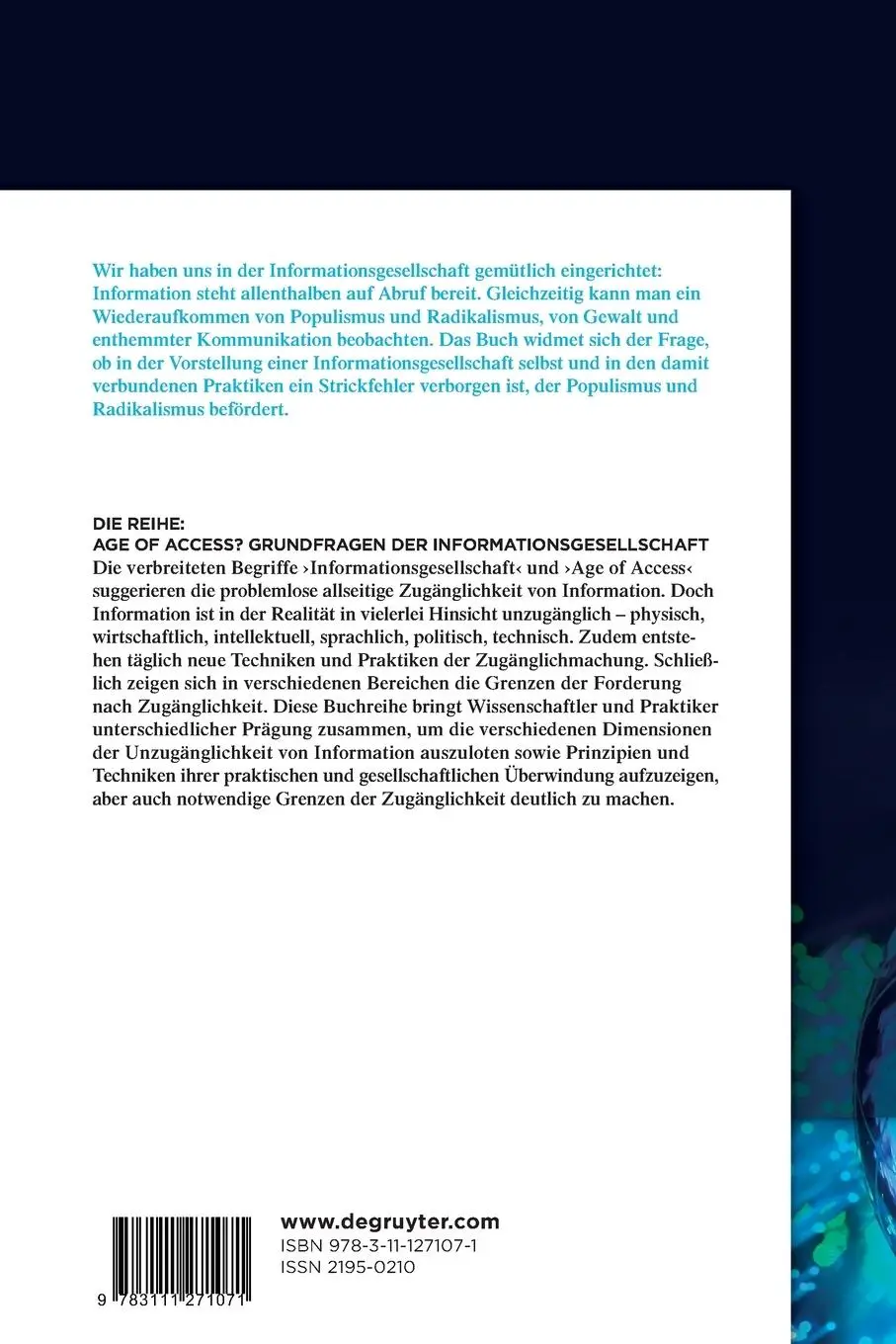 Rückseite: 9783111271071 | Die Fragilität des Zugangs | Eine Kritik der Informationsgesellschaft