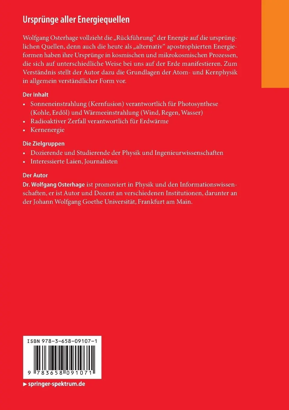 Rückseite: 9783658091071 | Ursprünge aller Energiequellen | Wolfgang Osterhage | Taschenbuch | ix