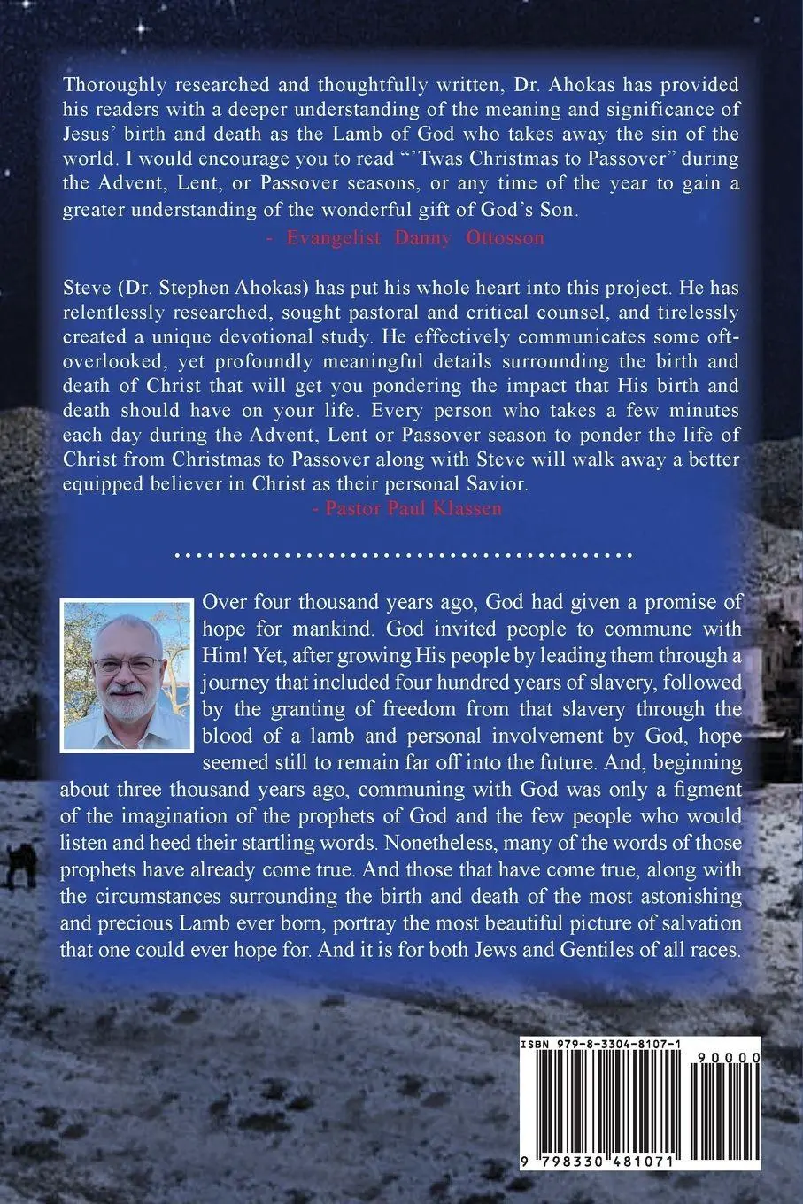 Rückseite: 9798330481071 | 'Twas Christmas to Passover | DVM Stephen S. Ahokas | Taschenbuch