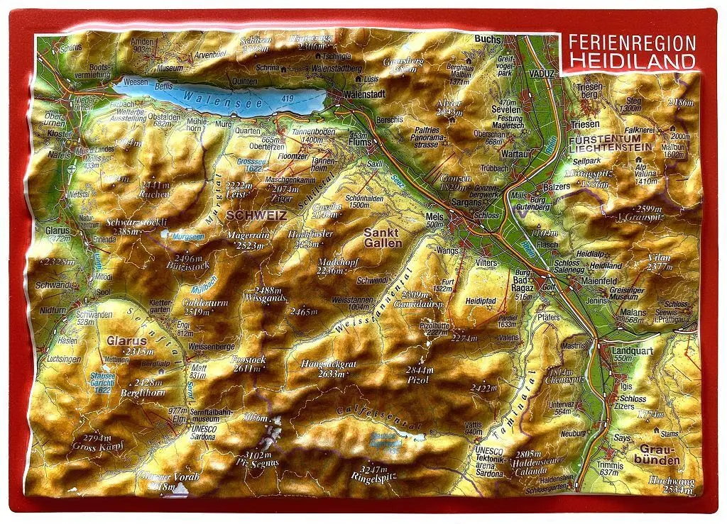 Cover: 4251405901171 | Ferienregion Heidiland, Reliefpostkarte | Tiefgezogene Reliefpostkarte