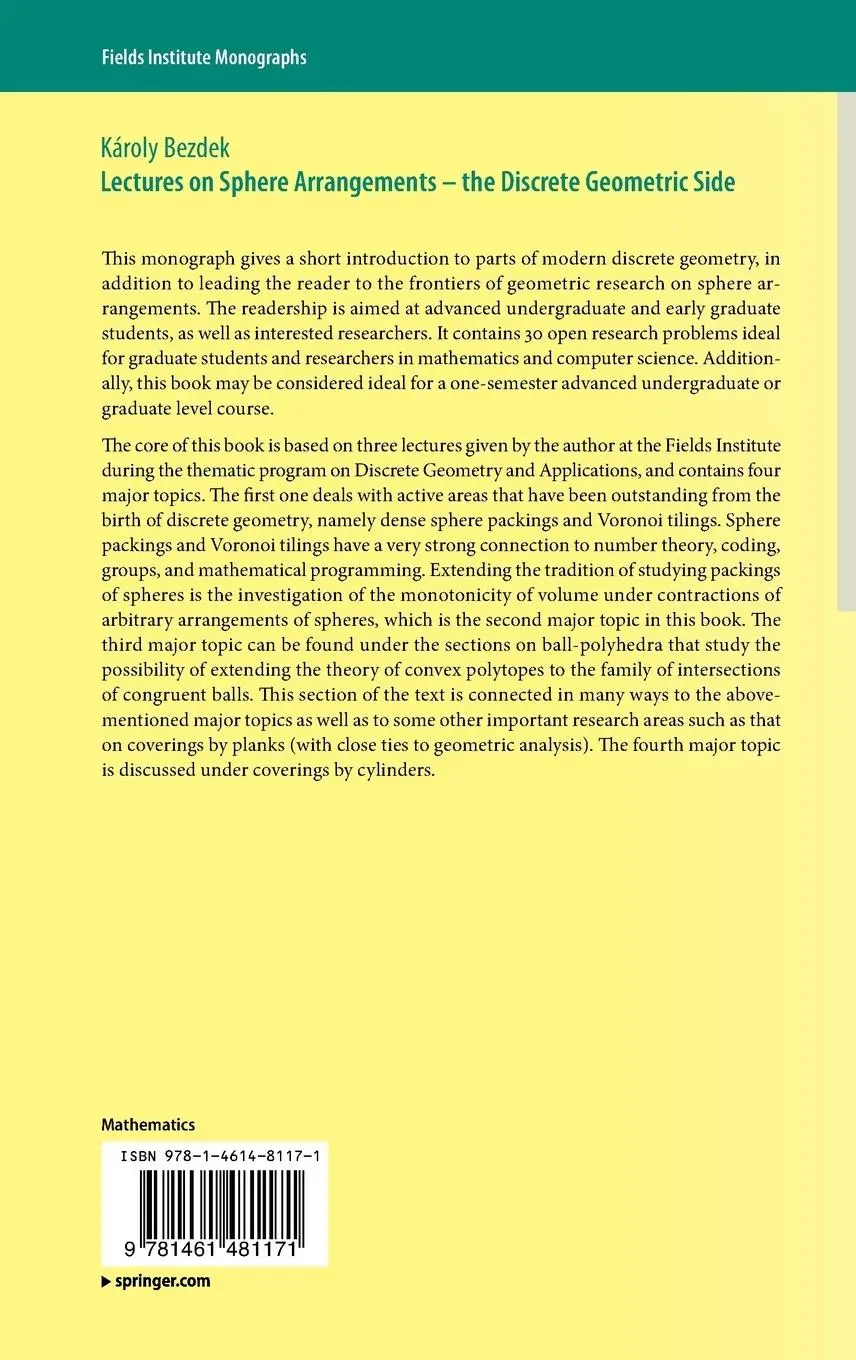 Rückseite: 9781461481171 | Lectures on Sphere Arrangements - the Discrete Geometric Side | Bezdek