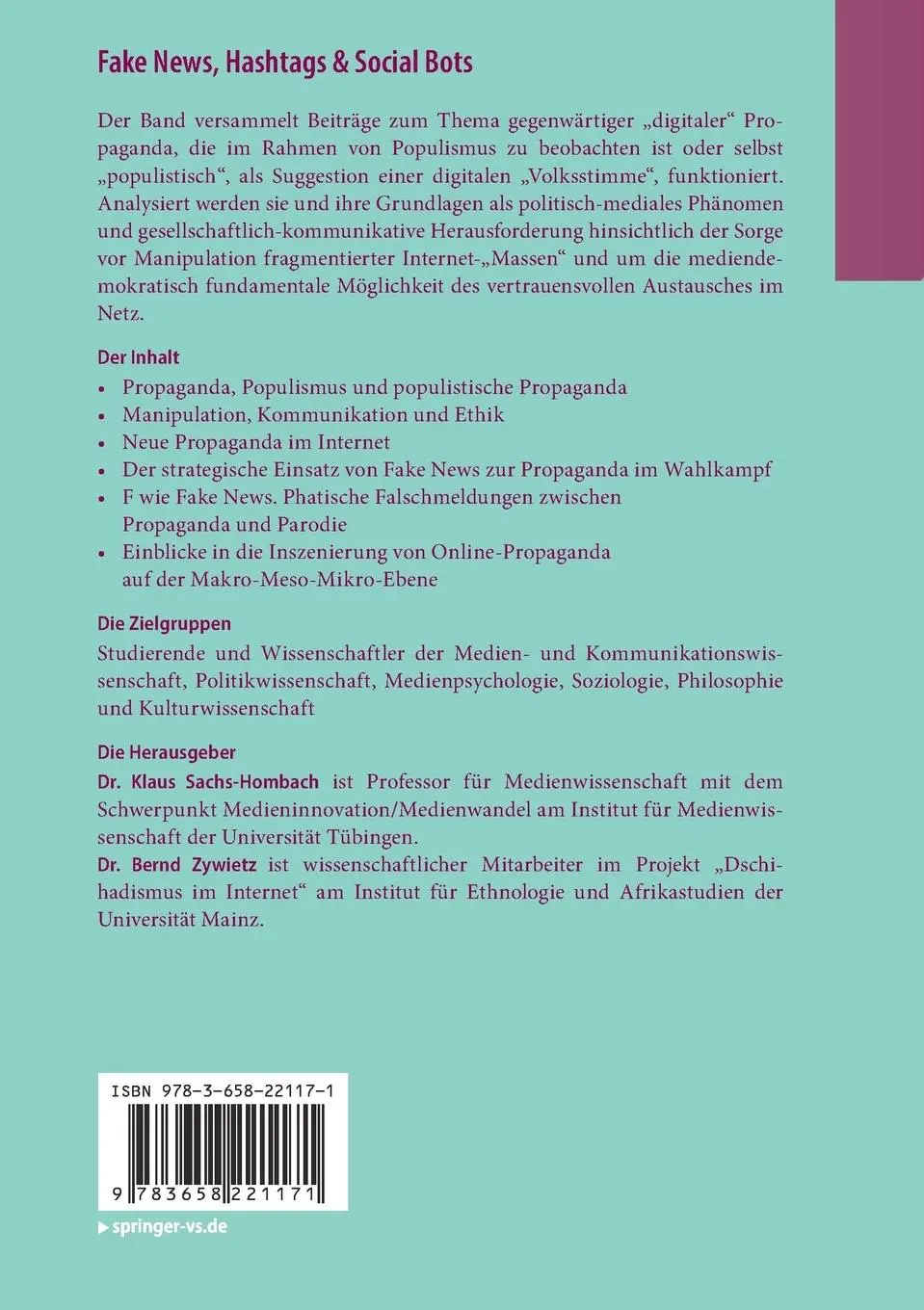 Rückseite: 9783658221171 | Fake News, Hashtags &amp; Social Bots | Bernd Zywietz (u. a.) | Buch | v
