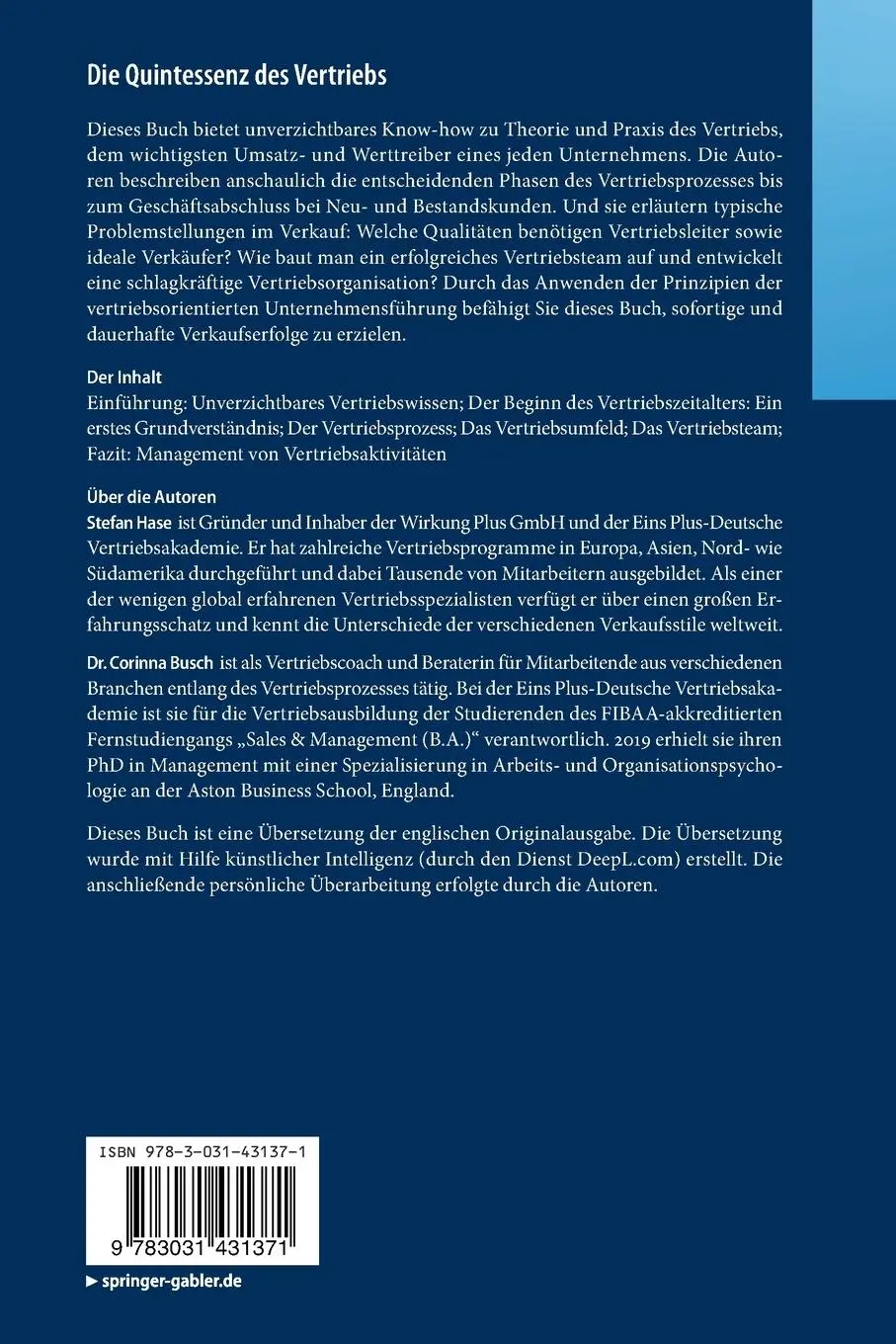 Rückseite: 9783031431371 | Die Quintessenz des Vertriebs | Corinna Busch (u. a.) | Taschenbuch