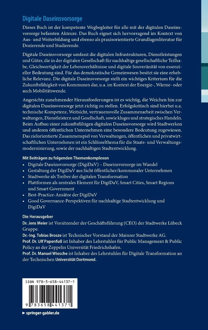 Rückseite: 9783658441371 | Digitale Daseinsvorsorge | Jens Meier (u. a.) | Buch | xxxi | Deutsch