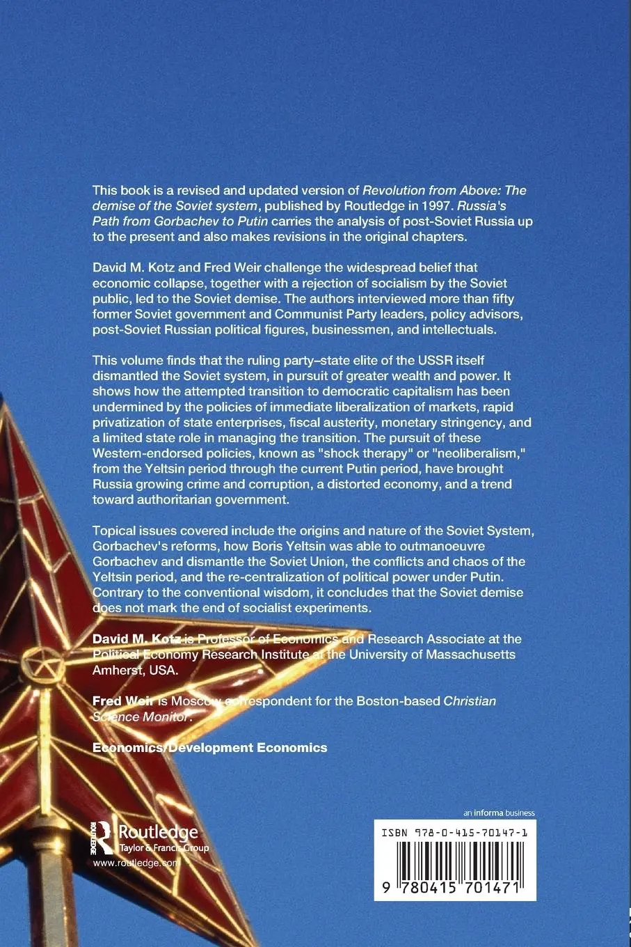 Rückseite: 9780415701471 | Russia's Path from Gorbachev to Putin | David Kotz (u. a.) | Buch