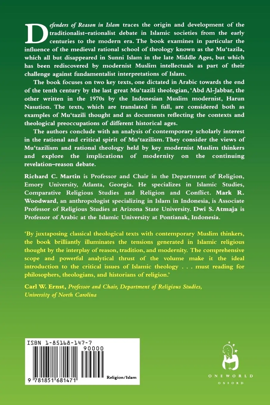 Rückseite: 9781851681471 | Defenders of Reason in Islam | Richard C. Martin (u. a.) | Taschenbuch