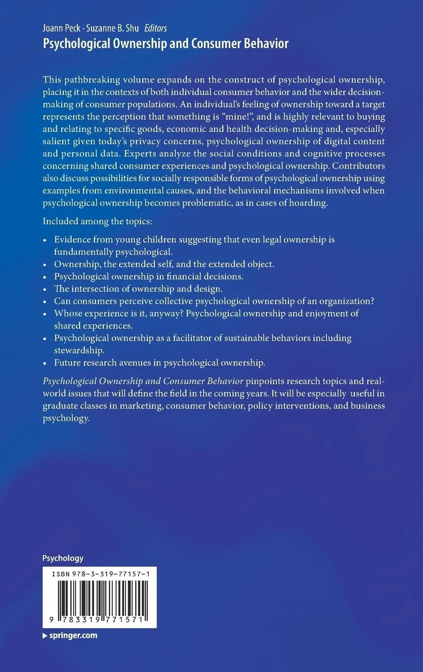 Rückseite: 9783319771571 | Psychological Ownership and Consumer Behavior | Suzanne B. Shu (u. a.)