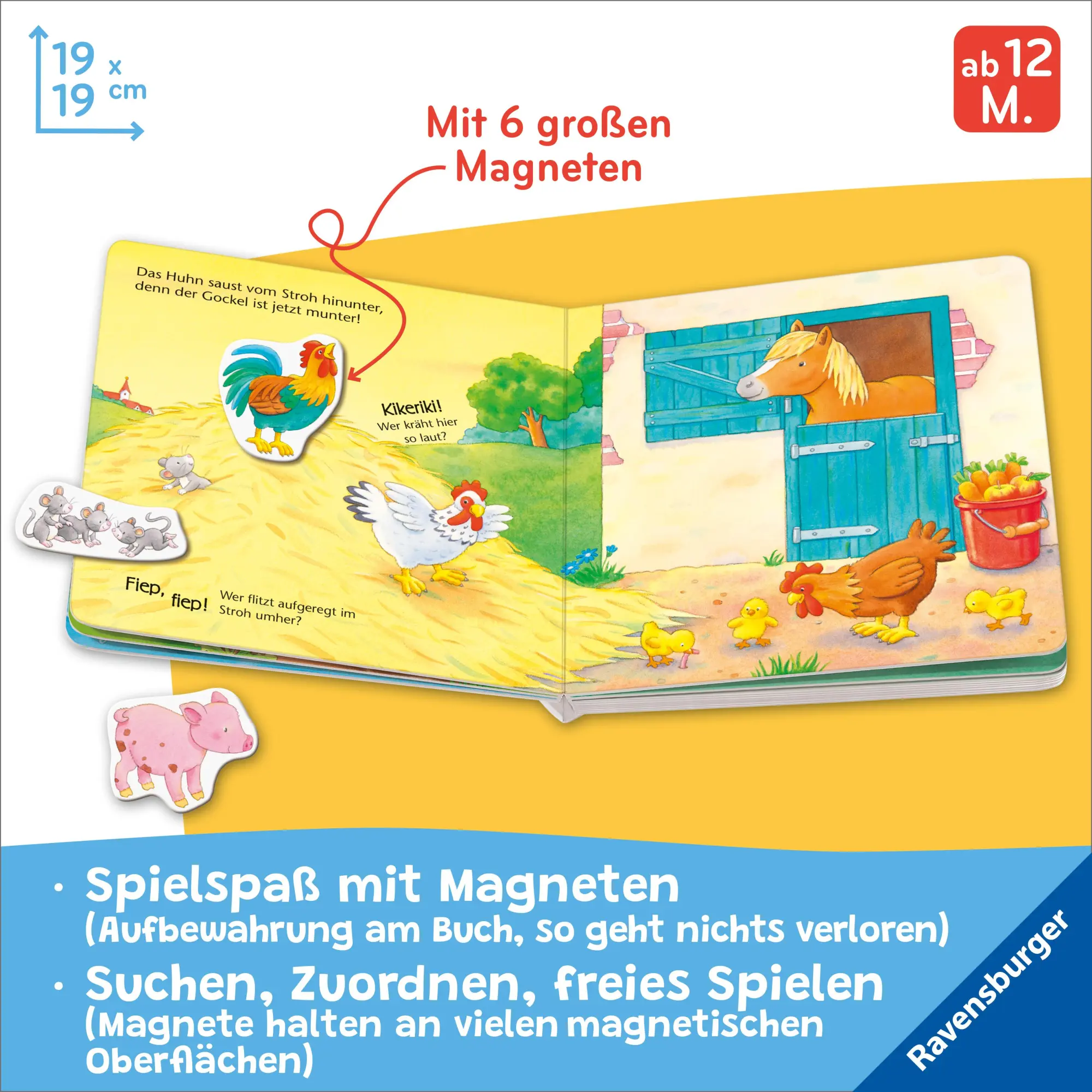 Bild: 9783473421671 | Mein erstes Magnetbuch - Wer spielt mit wem? Bauernhoftiere | Grimm