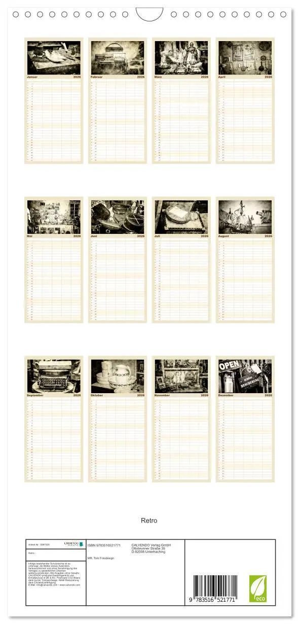 Bild: 9783516521771 | Familienplaner 2026 - Retro mit 5 Spalten (Wandkalender, 21 x 45...