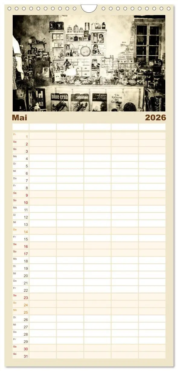 Bild: 9783516521771 | Familienplaner 2026 - Retro mit 5 Spalten (Wandkalender, 21 x 45...