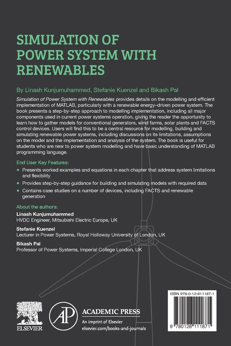 Rückseite: 9780128111871 | Simulation of Power System with Renewables | Kunjumuhammed (u. a.)