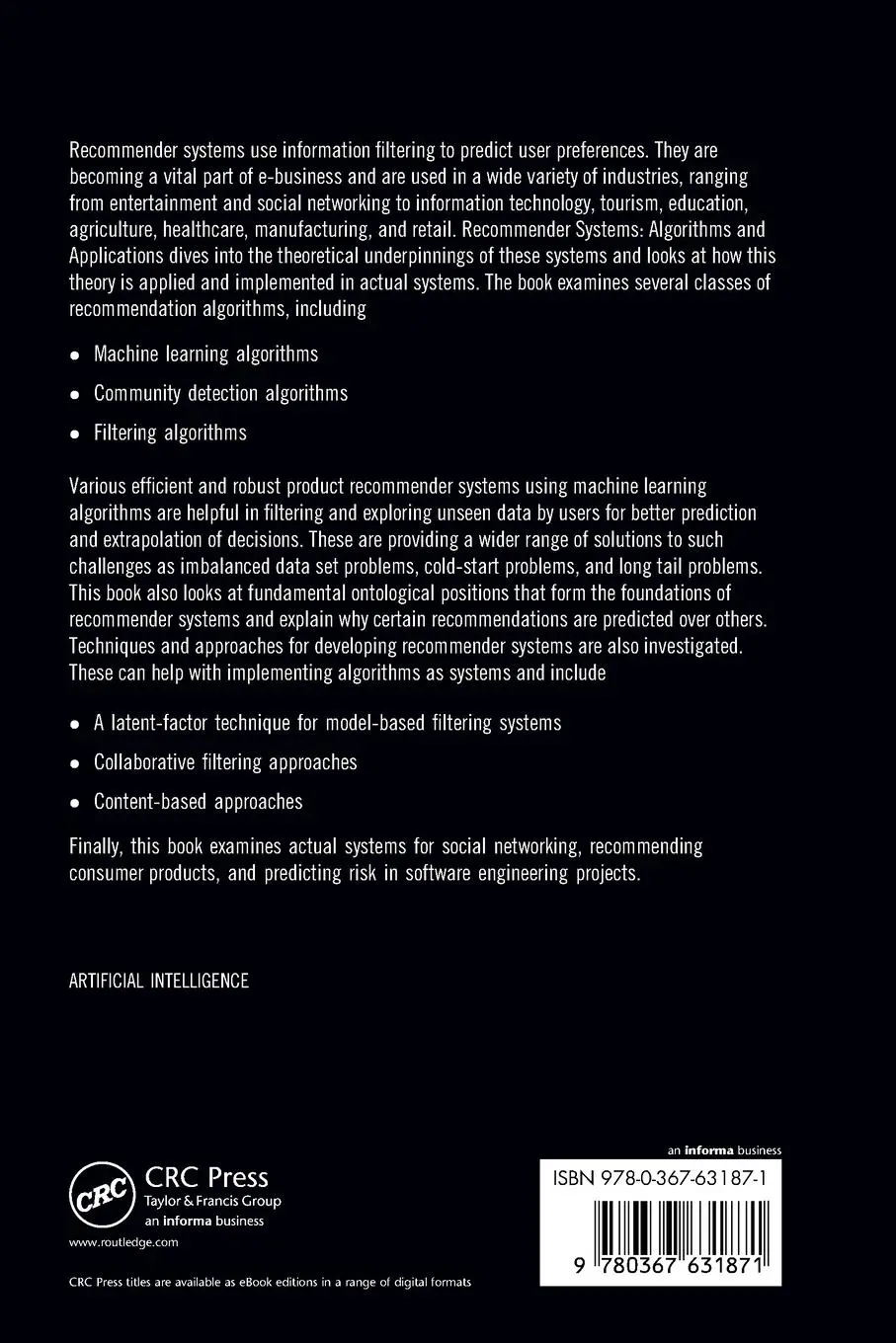 Rückseite: 9780367631871 | Recommender Systems | Algorithms and Applications | Kumar (u. a.)