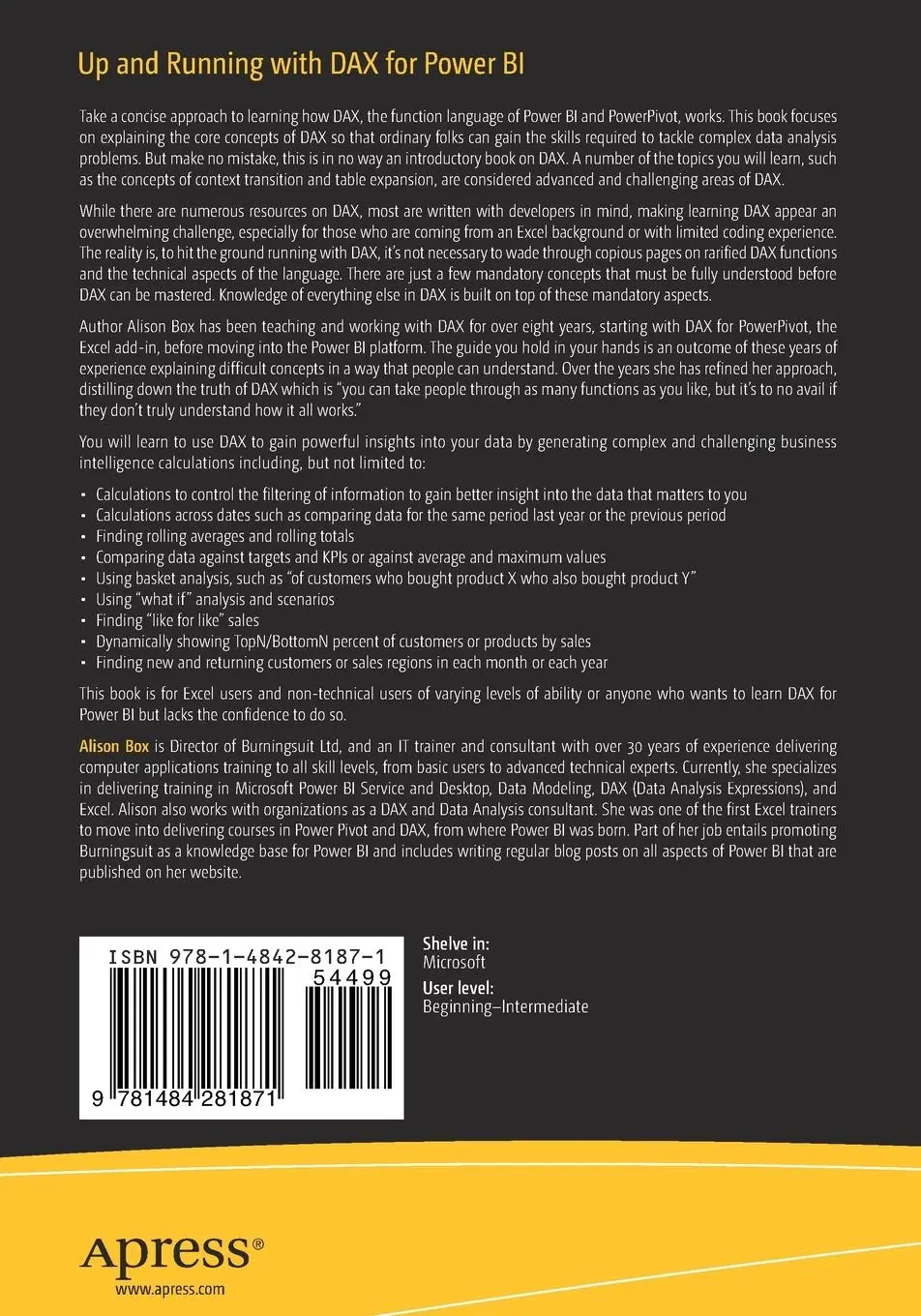 Rückseite: 9781484281871 | Up and Running with Dax for Power Bi | Alison Box | Taschenbuch | xx
