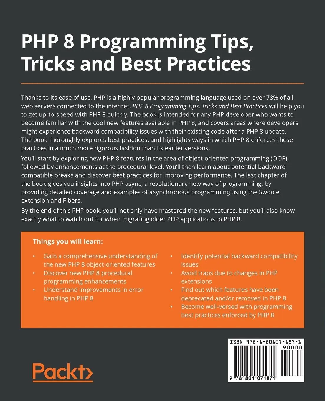 Rückseite: 9781801071871 | PHP 8 Programming Tips, Tricks and Best Practices | Doug Bierer | Buch