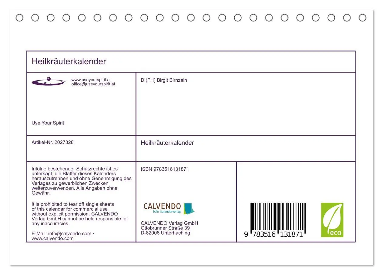 Bild: 9783516131871 | Heilkräuterkalender (Tischkalender 2026 DIN A5 quer), CALVENDO...