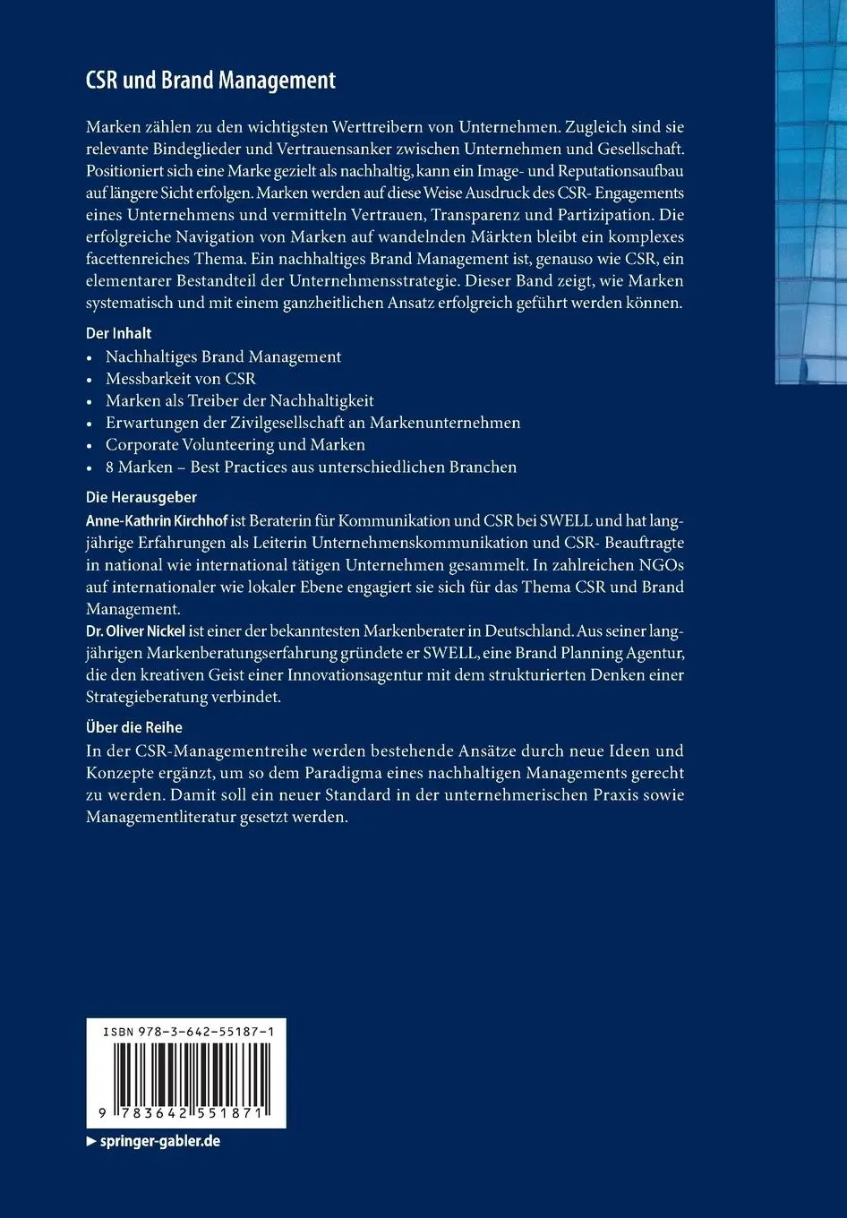 Rückseite: 9783642551871 | CSR und Brand Management | Marken nachhaltig führen | Nickel (u. a.)