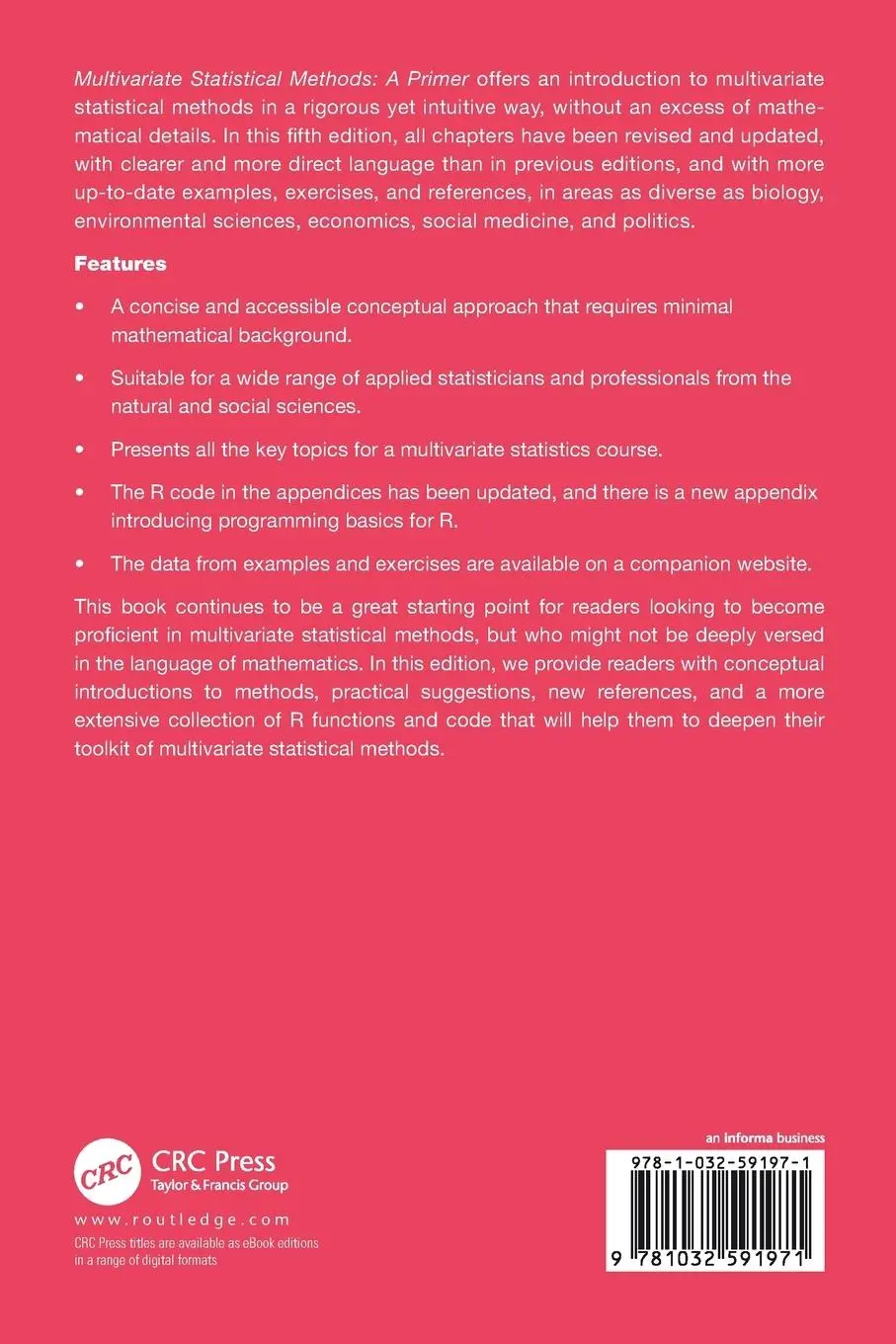 Rückseite: 9781032591971 | Multivariate Statistical Methods | A Primer | Manly (u. a.) | Buch
