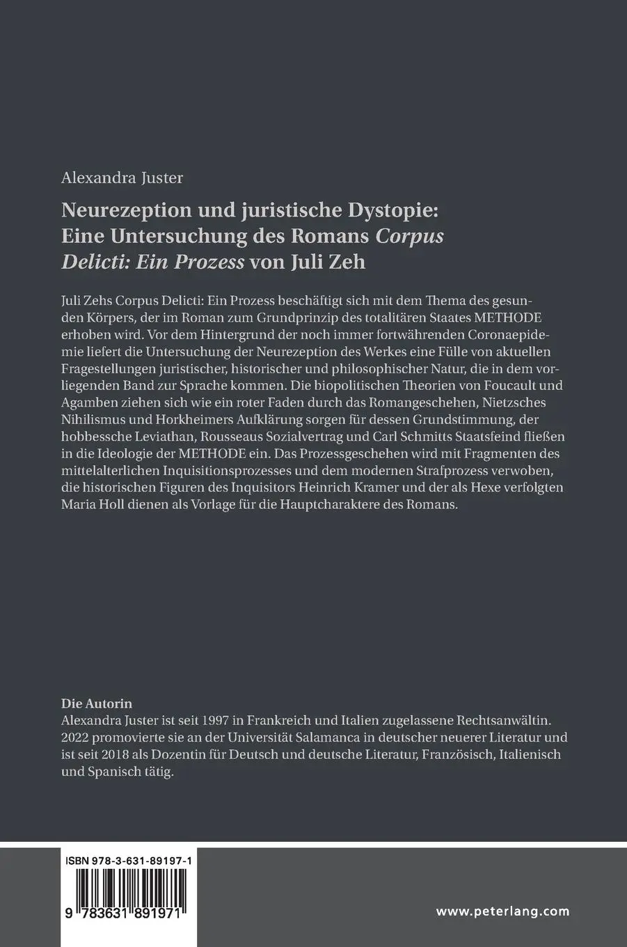 Rückseite: 9783631891971 | Neurezeption und juristische Dystopie: Eine Untersuchung des Romans...