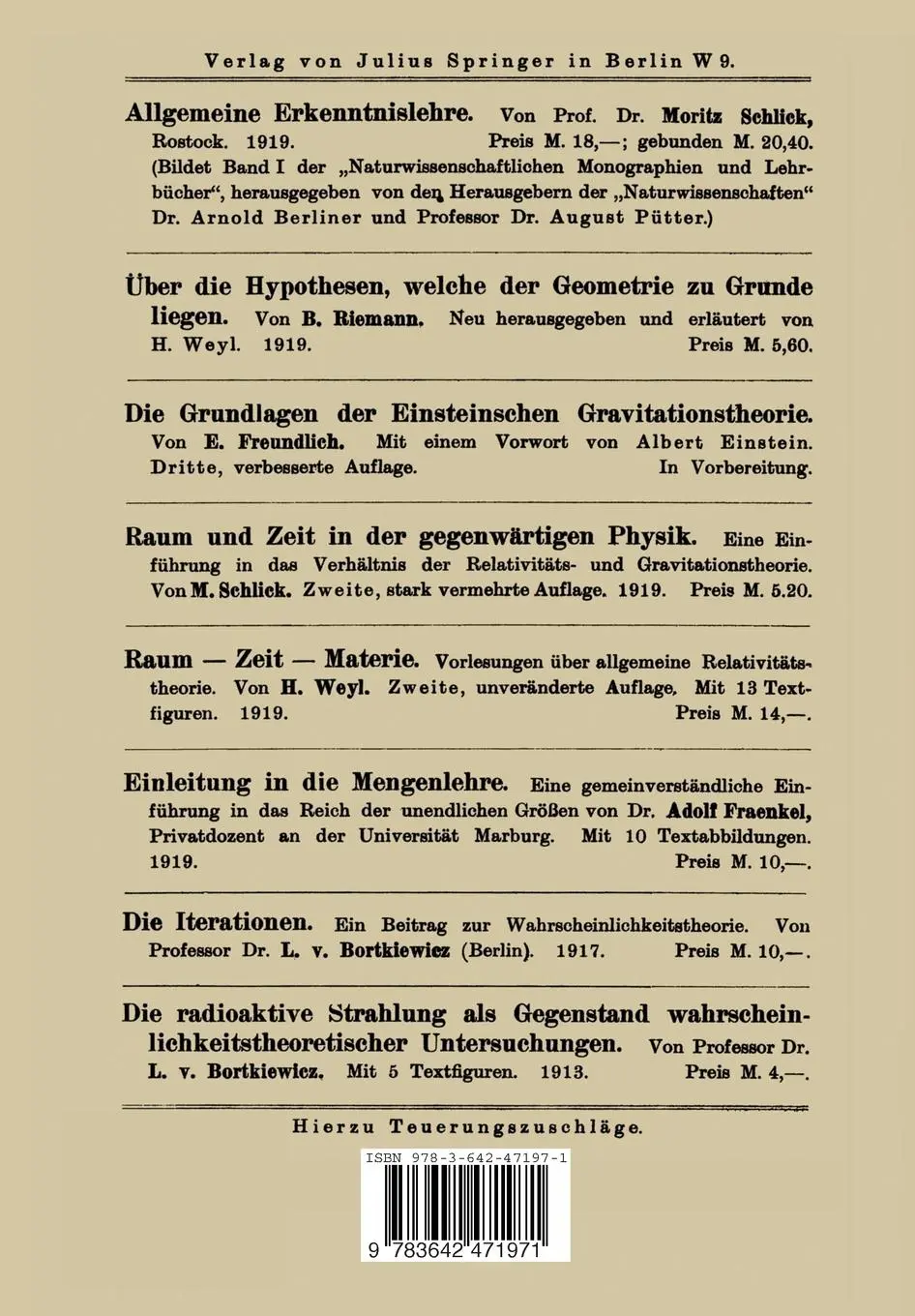 Rückseite: 9783642471971 | Vorlesungen Über die Zahlentheorie der Quaternionen | Adolf Hurwitz