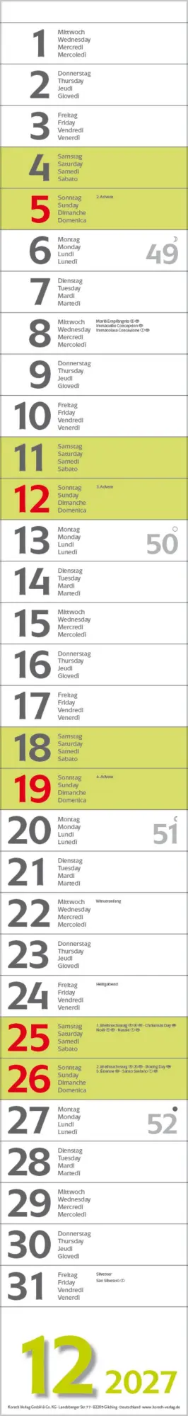 Bild: 9783819301971 | Super Long 2027 | Verlag Korsch | Kalender | Spiralbindung | 13 S.