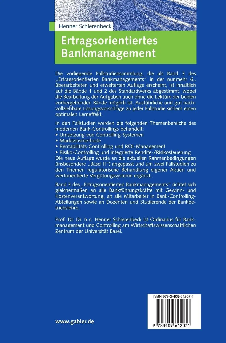 Rückseite: 9783409642071 | Ertragsorientiertes Bankmanagement | Band 3: Fallstudien mit Lösungen