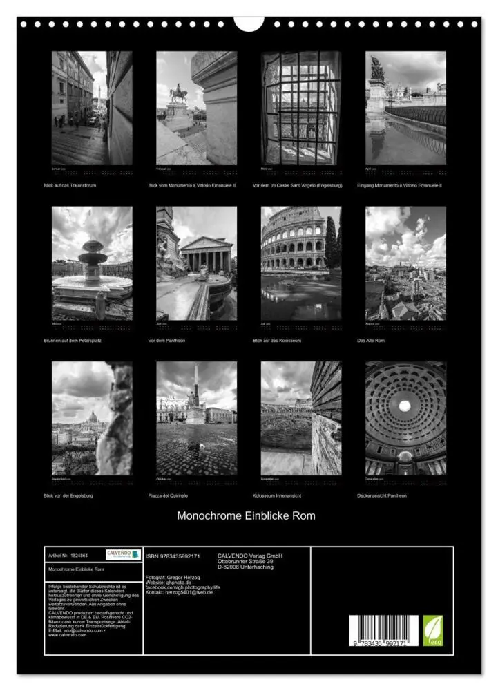Bild: 9783435992171 | Monochrome Einblicke Rom (Wandkalender 2025 DIN A3 hoch), CALVENDO...