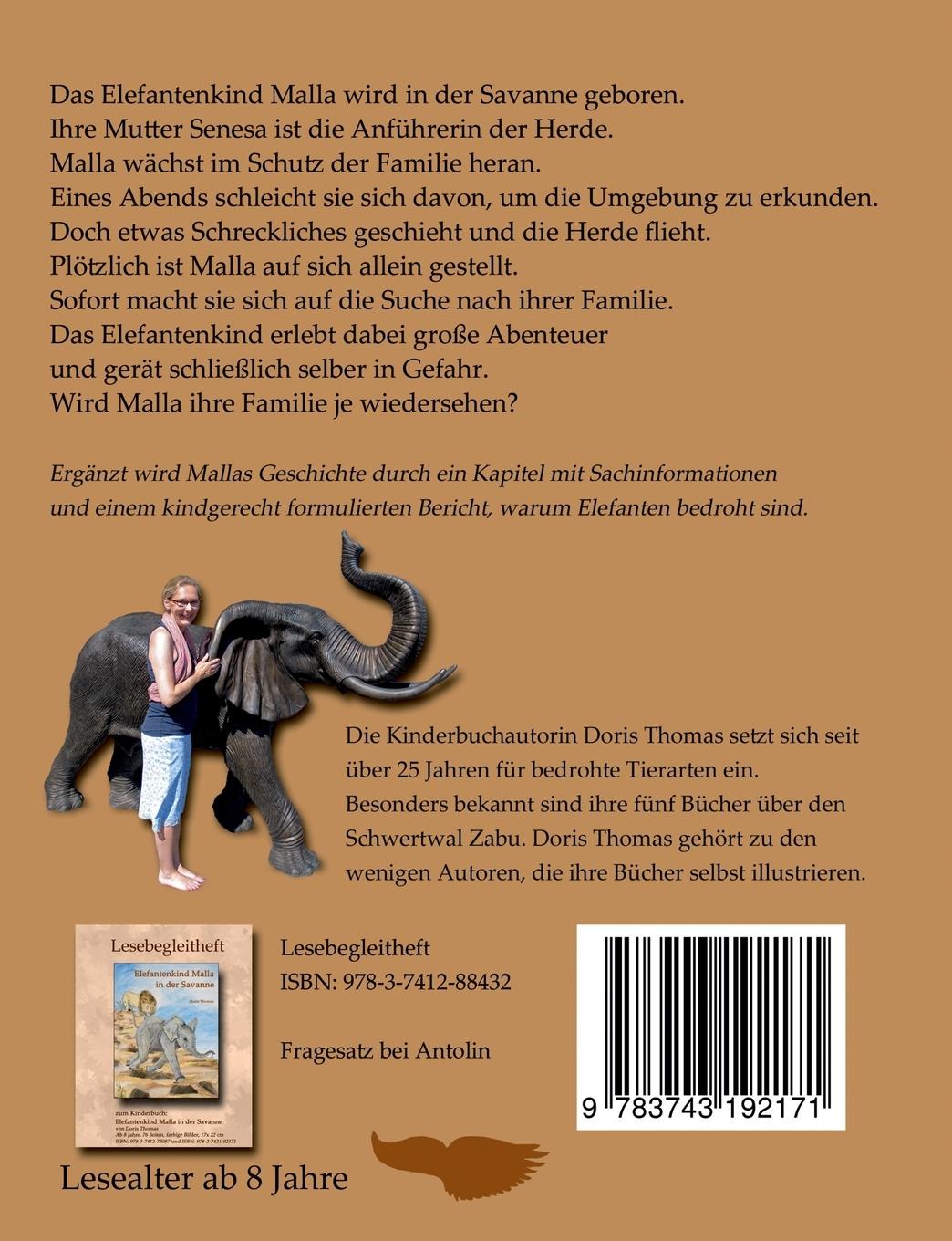Rückseite: 9783743192171 | Elefantenkind Malla in der Savanne | Doris Thomas | Taschenbuch | 2017