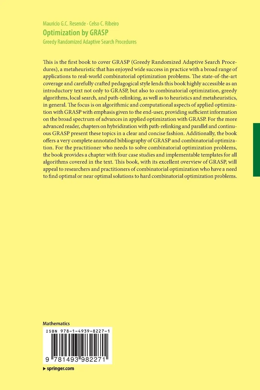 Rückseite: 9781493982271 | Optimization by GRASP | Greedy Randomized Adaptive Search Procedures