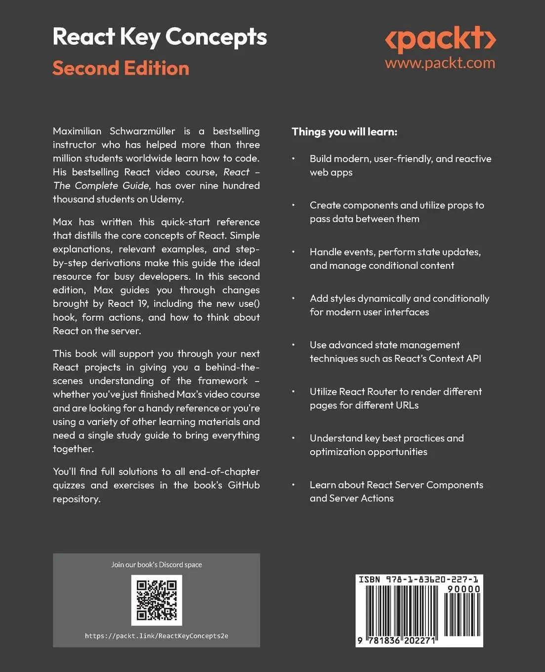 Rückseite: 9781836202271 | React Key Concepts - Second Edition | Maximilian Schwarzmüller | Buch