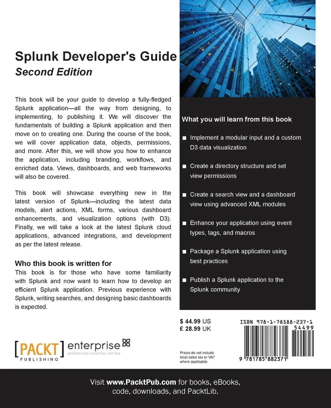 Rückseite: 9781785882371 | Splunk Developer's Guide - Second Edition | Kyle Smith | Taschenbuch