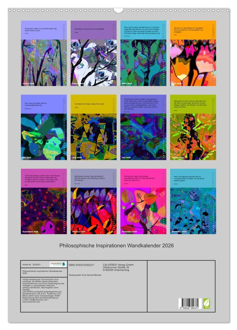 Bild: 9783516392371 | Philosophische Inspirationen Wandkalender 2026 (Wandkalender 2026...