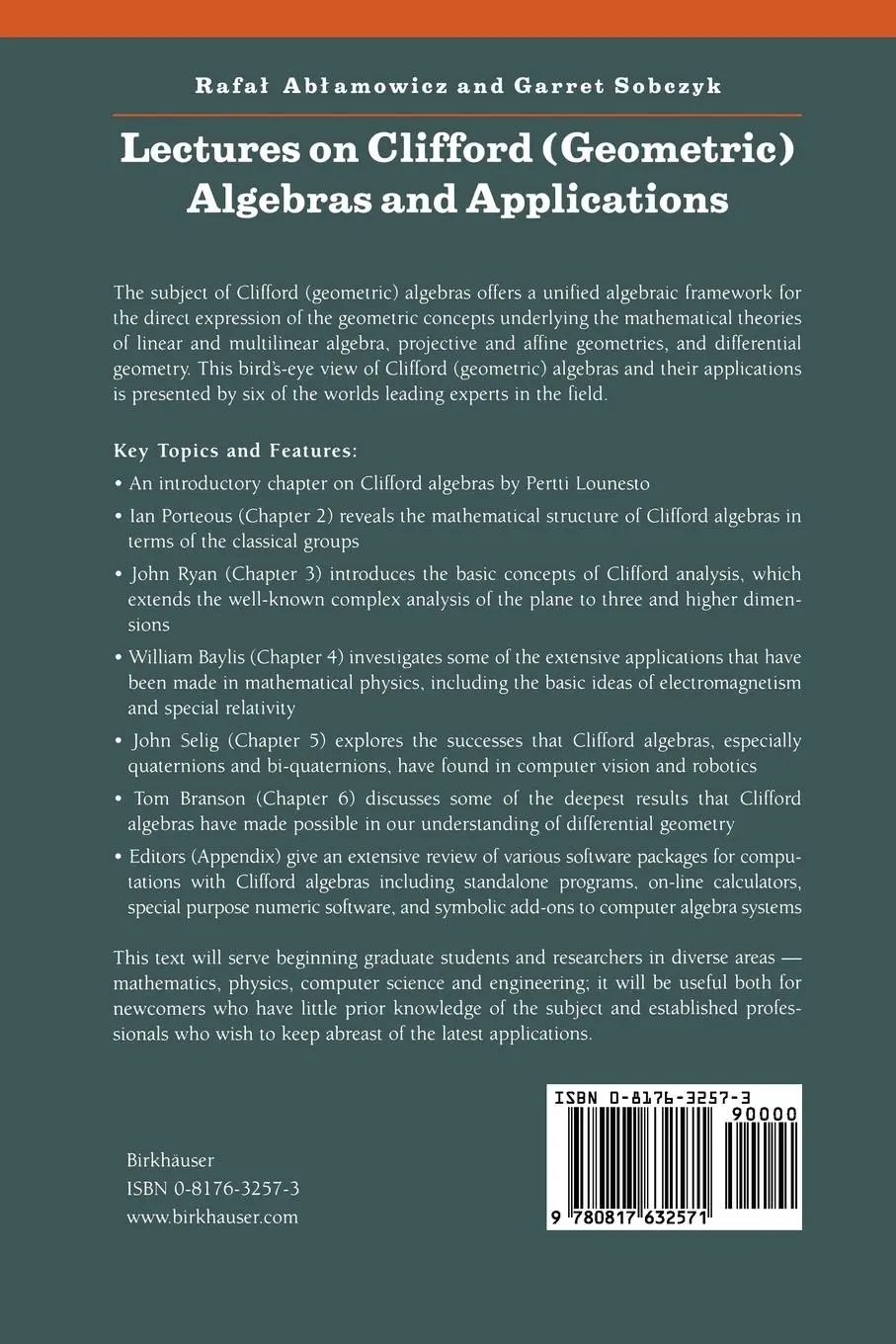 Rückseite: 9780817632571 | Lectures on Clifford (Geometric) Algebras and Applications | Buch