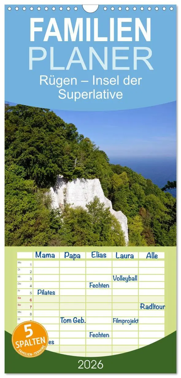 Cover: 9783516512571 | Familienplaner 2026 - Rügen - Insel der Superlative mit 5 Spalten...