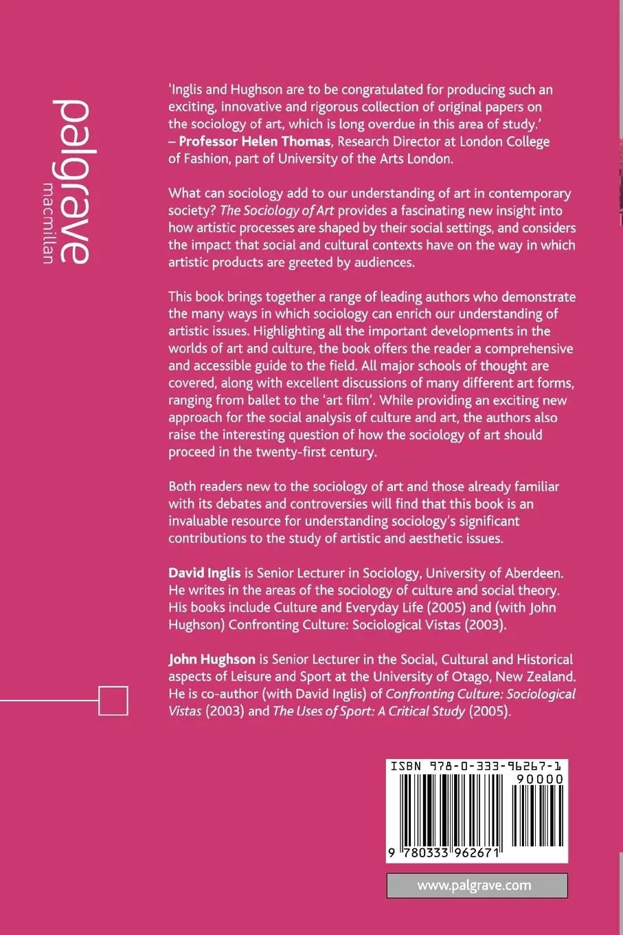 Rückseite: 9780333962671 | The Sociology of Art | Ways of Seeing | David Inglis (u. a.) | Buch