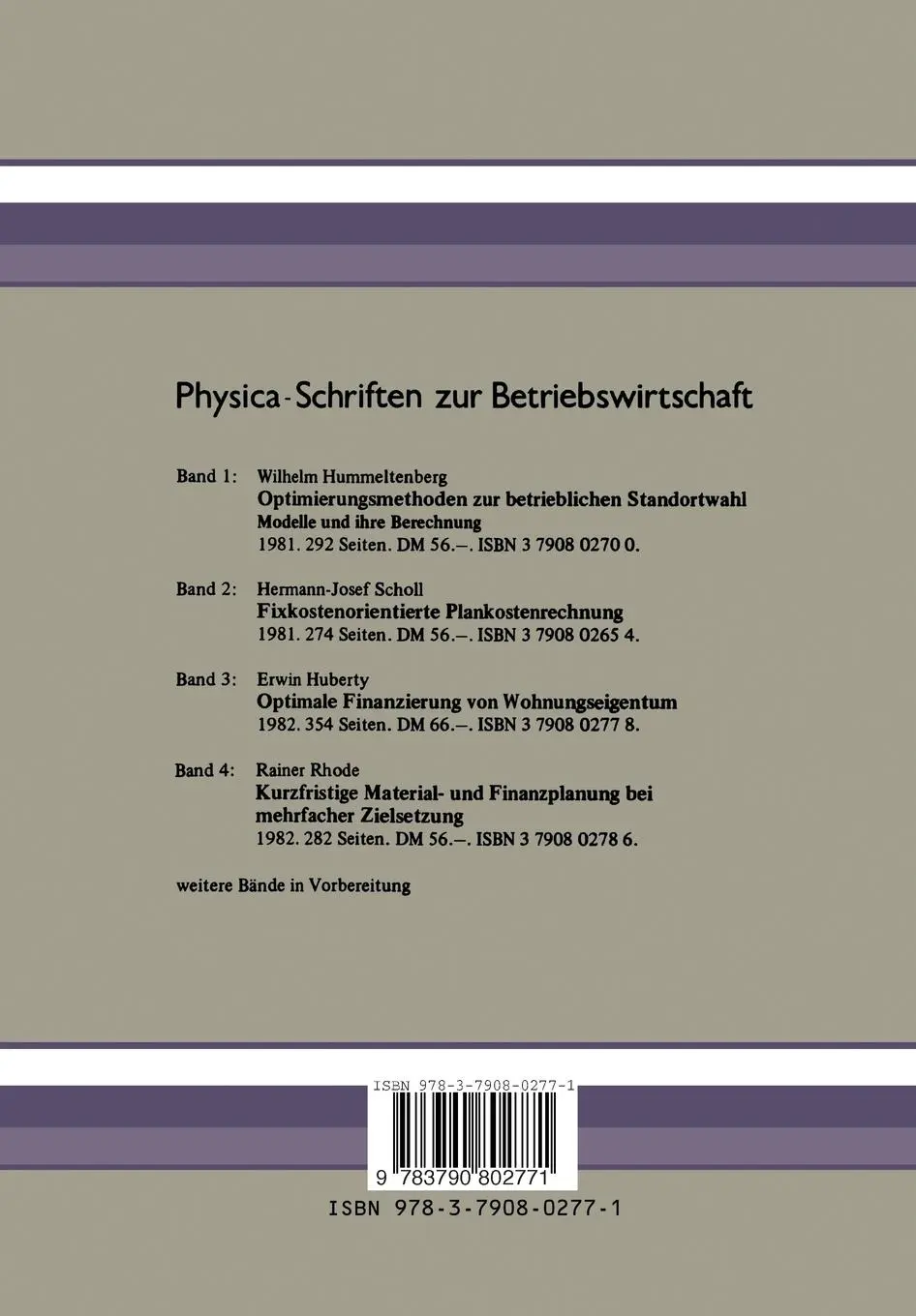 Rückseite: 9783790802771 | Optimale Finanzierung von Wohnungseigentum | E. Huberty | Taschenbuch