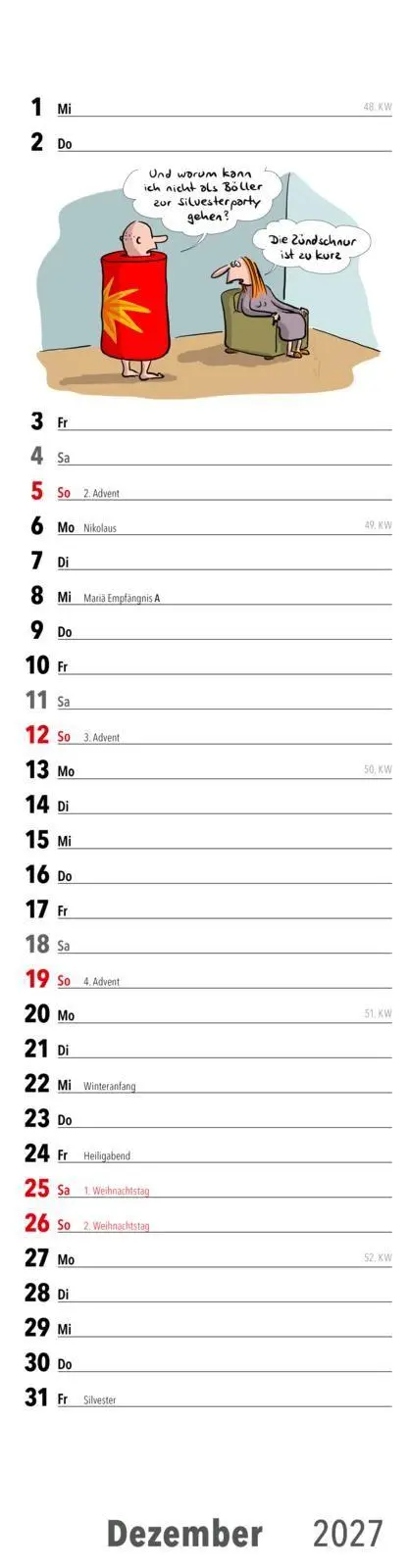 Bild: 9783830322771 | Fiese Bilder Streifenkalender 2027: Monatskalender für die Wand | 2027