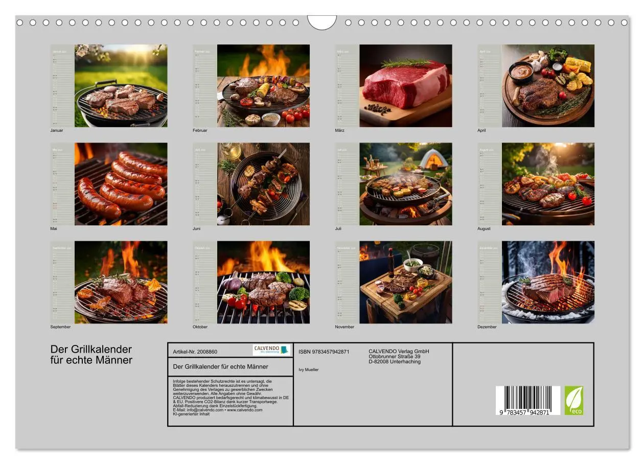 Bild: 9783457942871 | Der Grillkalender für echte Männer (Wandkalender 2026 DIN A3 quer),...