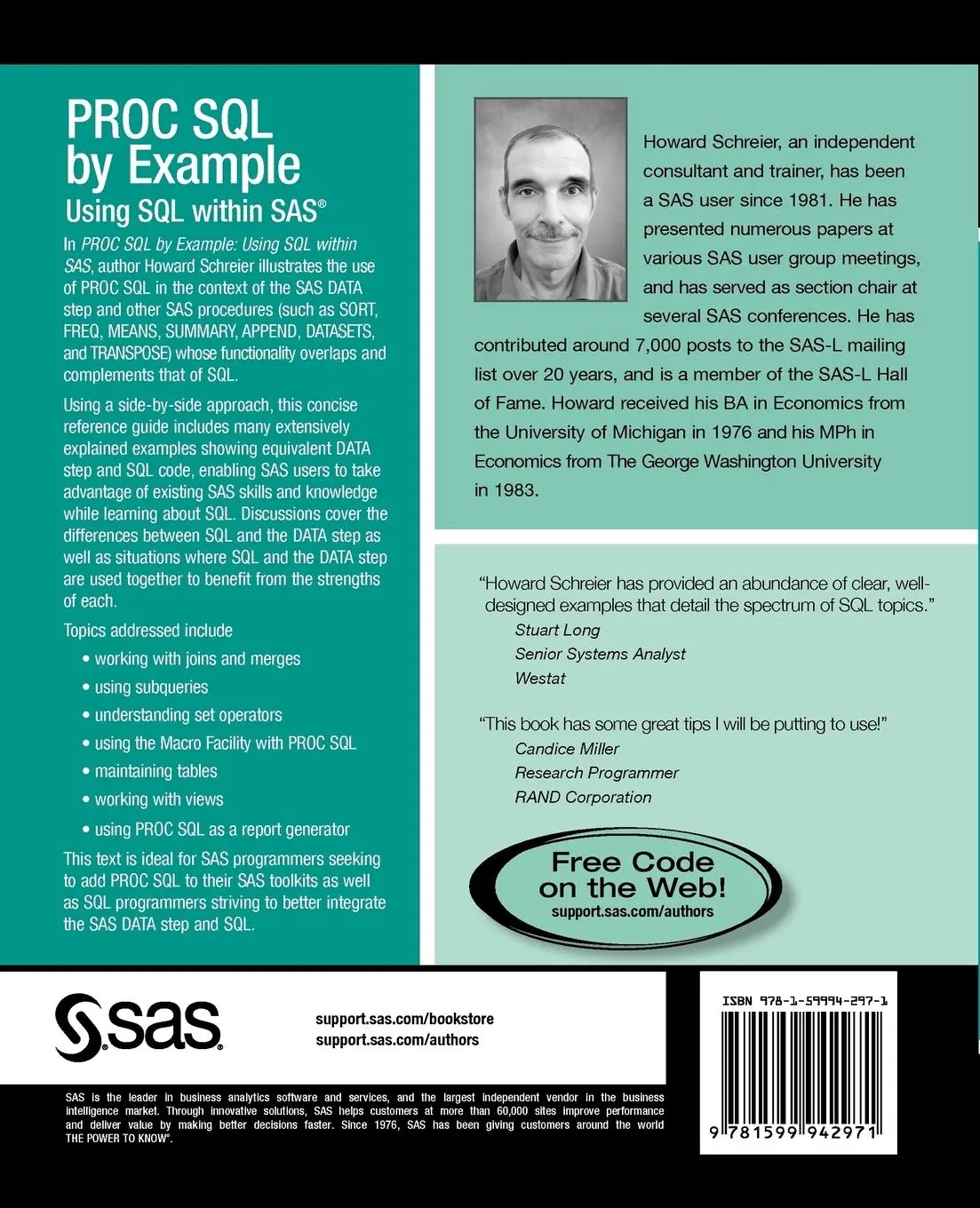 Rückseite: 9781599942971 | PROC SQL by Example | Using SQL Within SAS | Howard Schreier | Buch