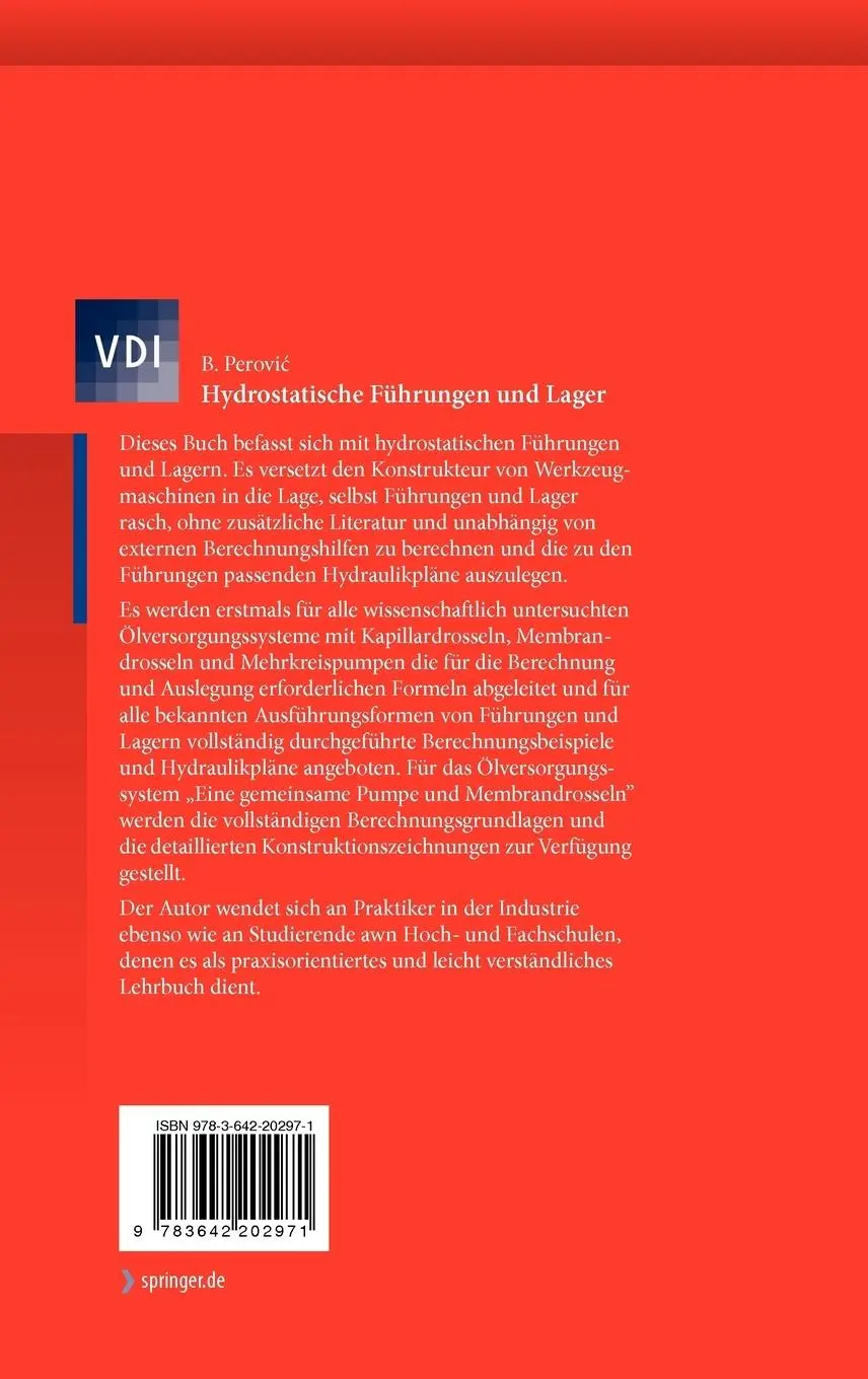 Rückseite: 9783642202971 | Hydrostatische Führungen und Lager | Bozina Perovic | Buch | xiii