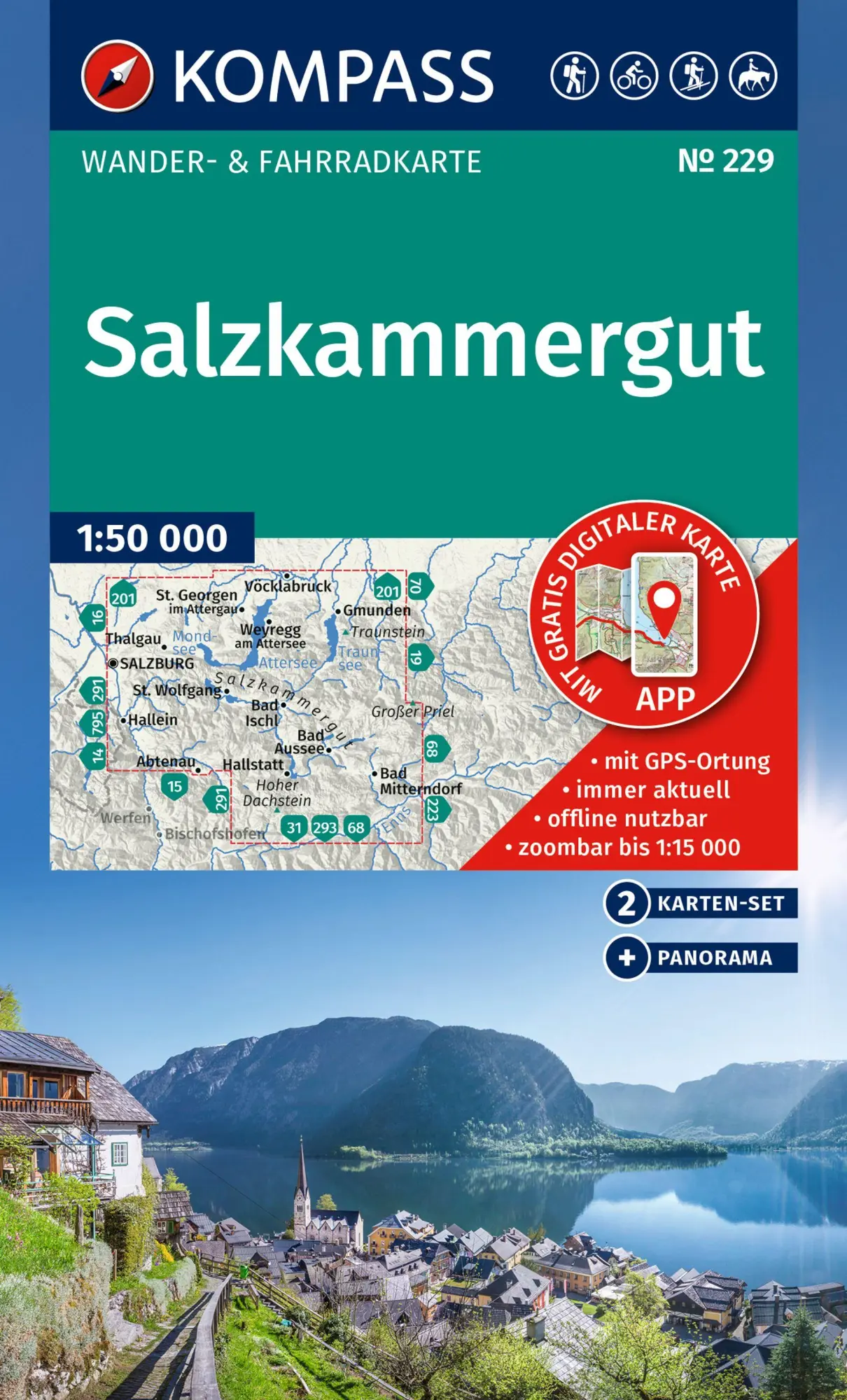 Cover: 9783991542971 | KOMPASS Wanderkarten-Set 229 Salzkammergut (2 Karten) 1:50.000 | 2025