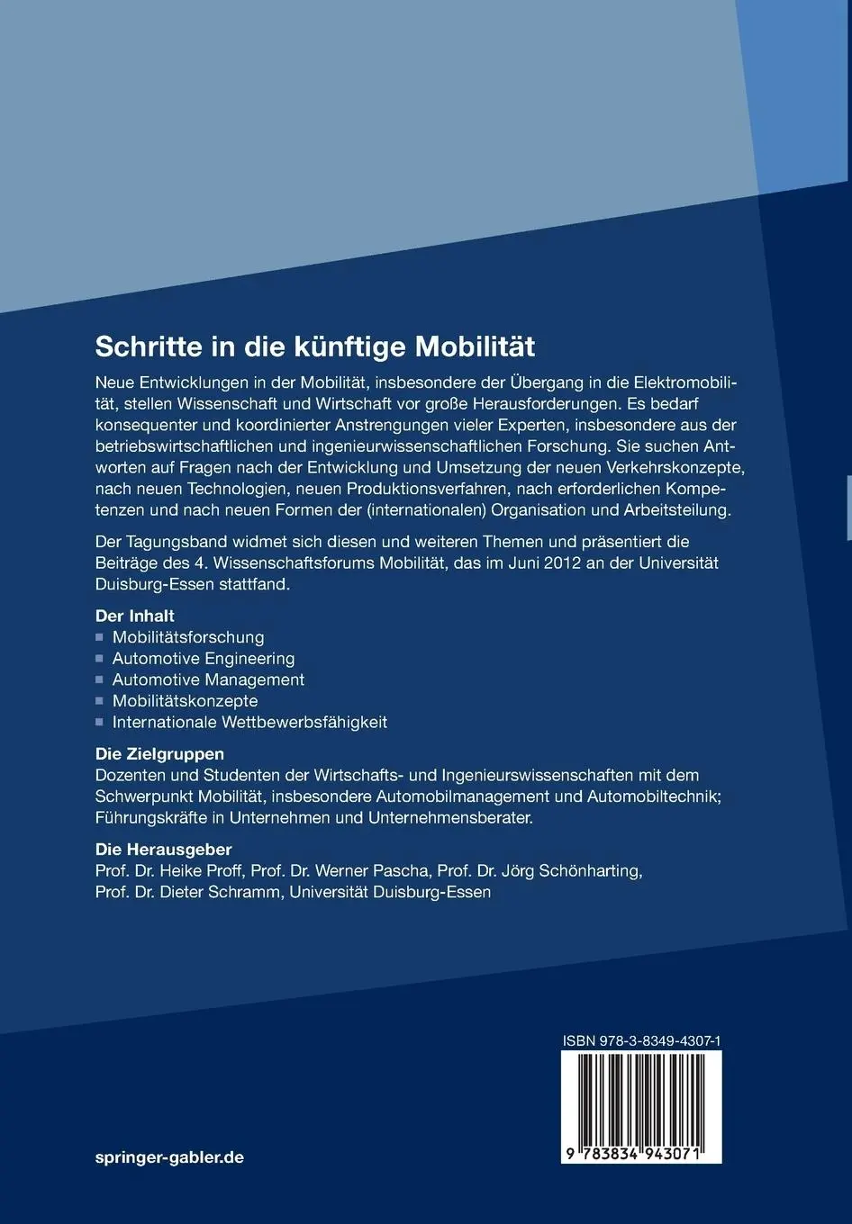 Rückseite: 9783834943071 | Schritte in die künftige Mobilität | Heike Proff (u. a.) | Taschenbuch