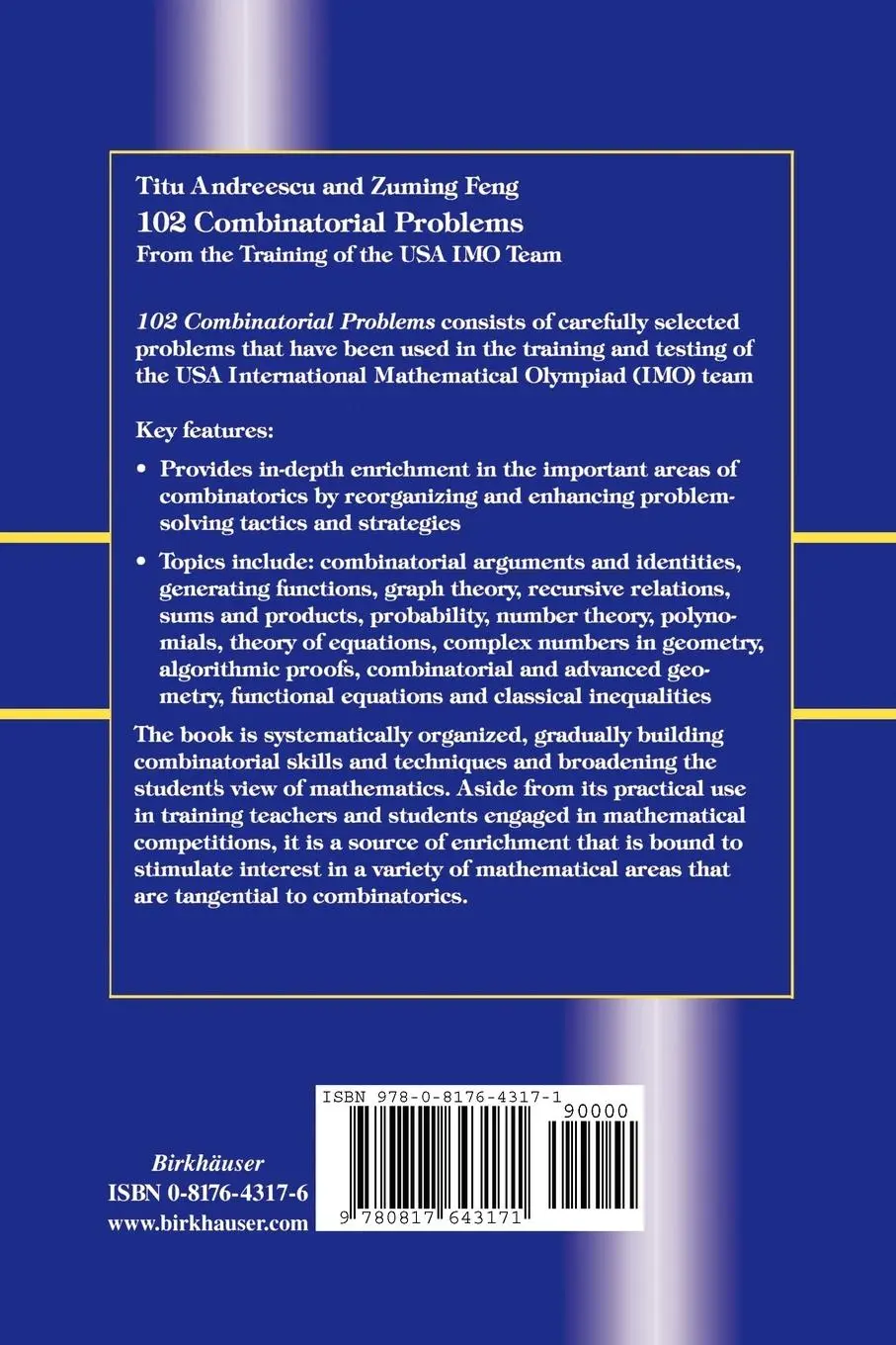 Rückseite: 9780817643171 | 102 Combinatorial Problems | From the Training of the USA IMO Team