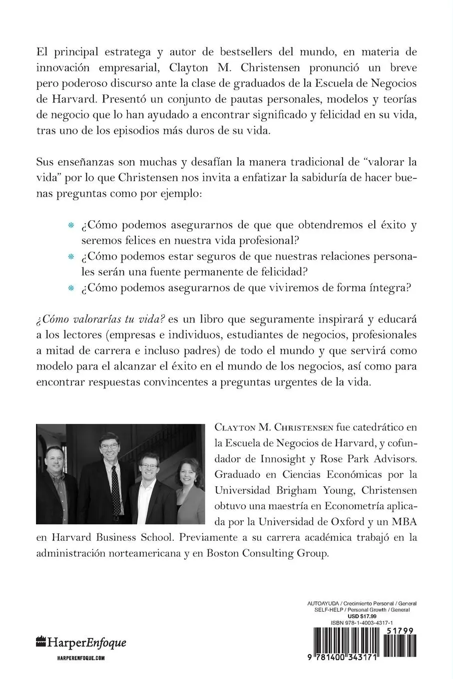 Rückseite: 9781400343171 | ¿Cómo medirás tu vida? | Clayton M. Christensen (u. a.) | Taschenbuch